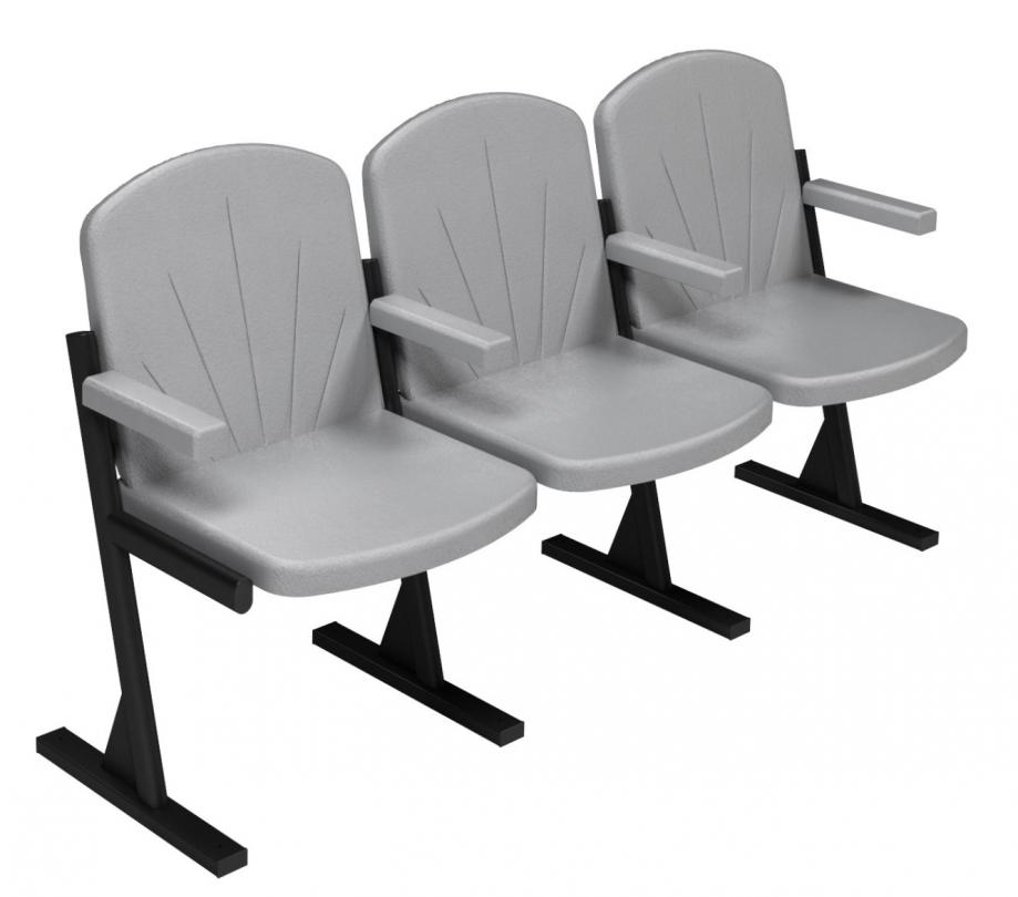 Крісло для актового залу м'яке 3-місне (шкірзамінник), на металокаркасі, АЛМАНТ, 1620х545х880 мм.